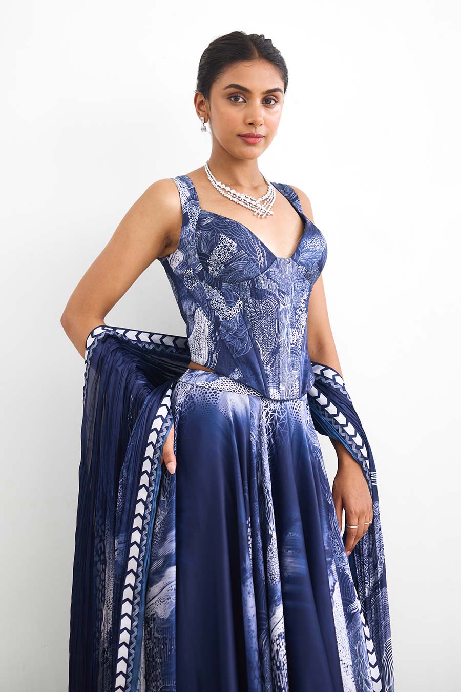 Blue Swirl Embellished Corset Lehenga Set
