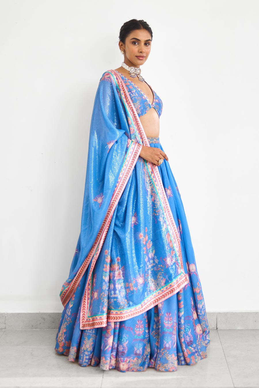 Blue Haze Embellished Chanderi Lehenga Set