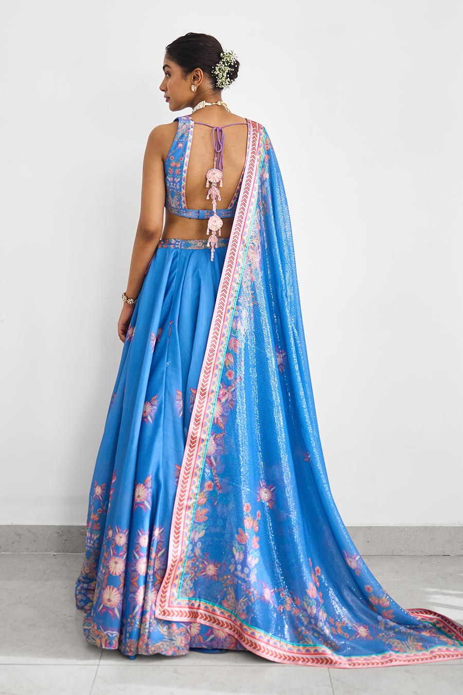 Blue Haze Embellished Chanderi Lehenga Set