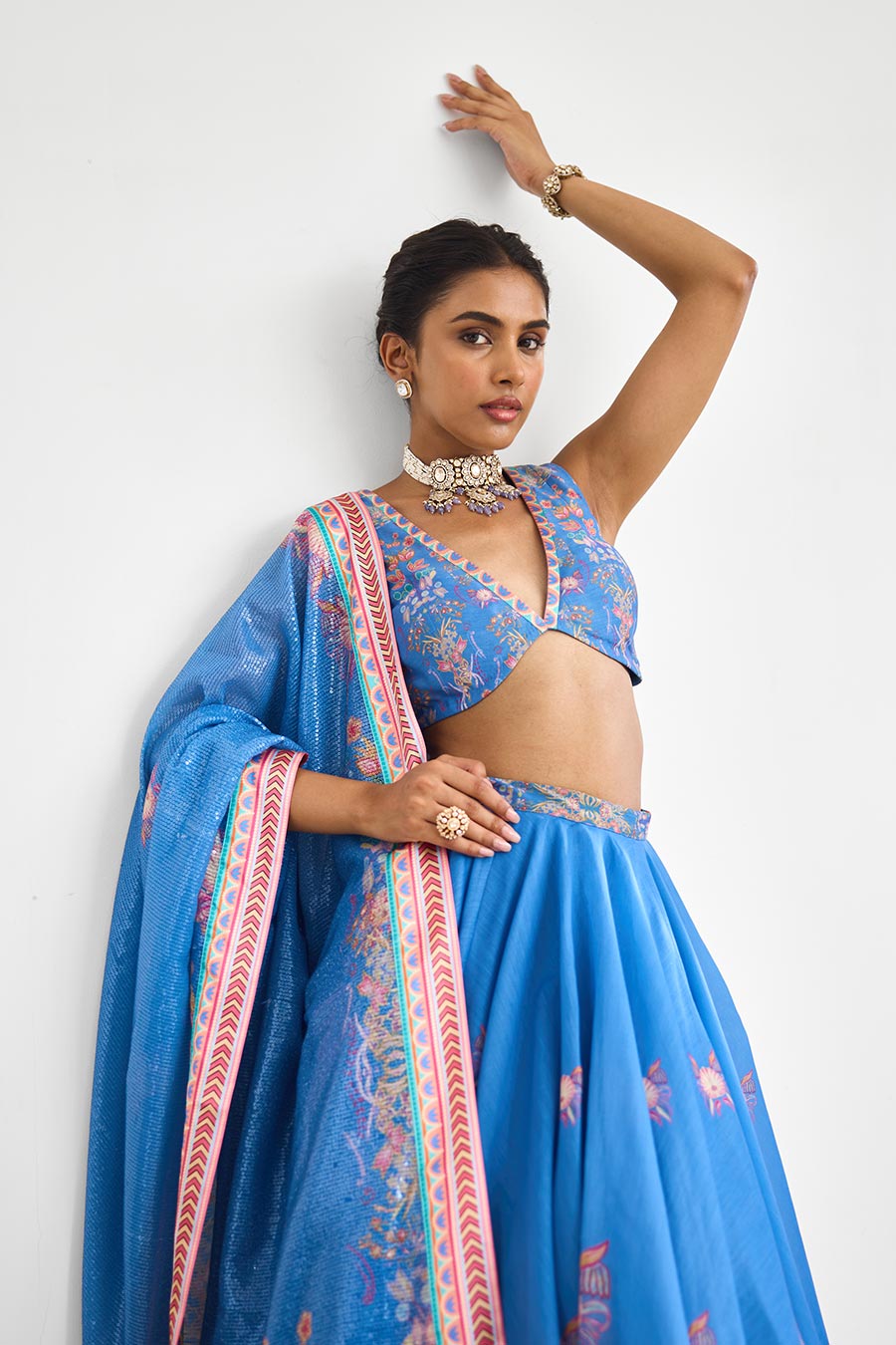 Blue Haze Embellished Chanderi Lehenga Set