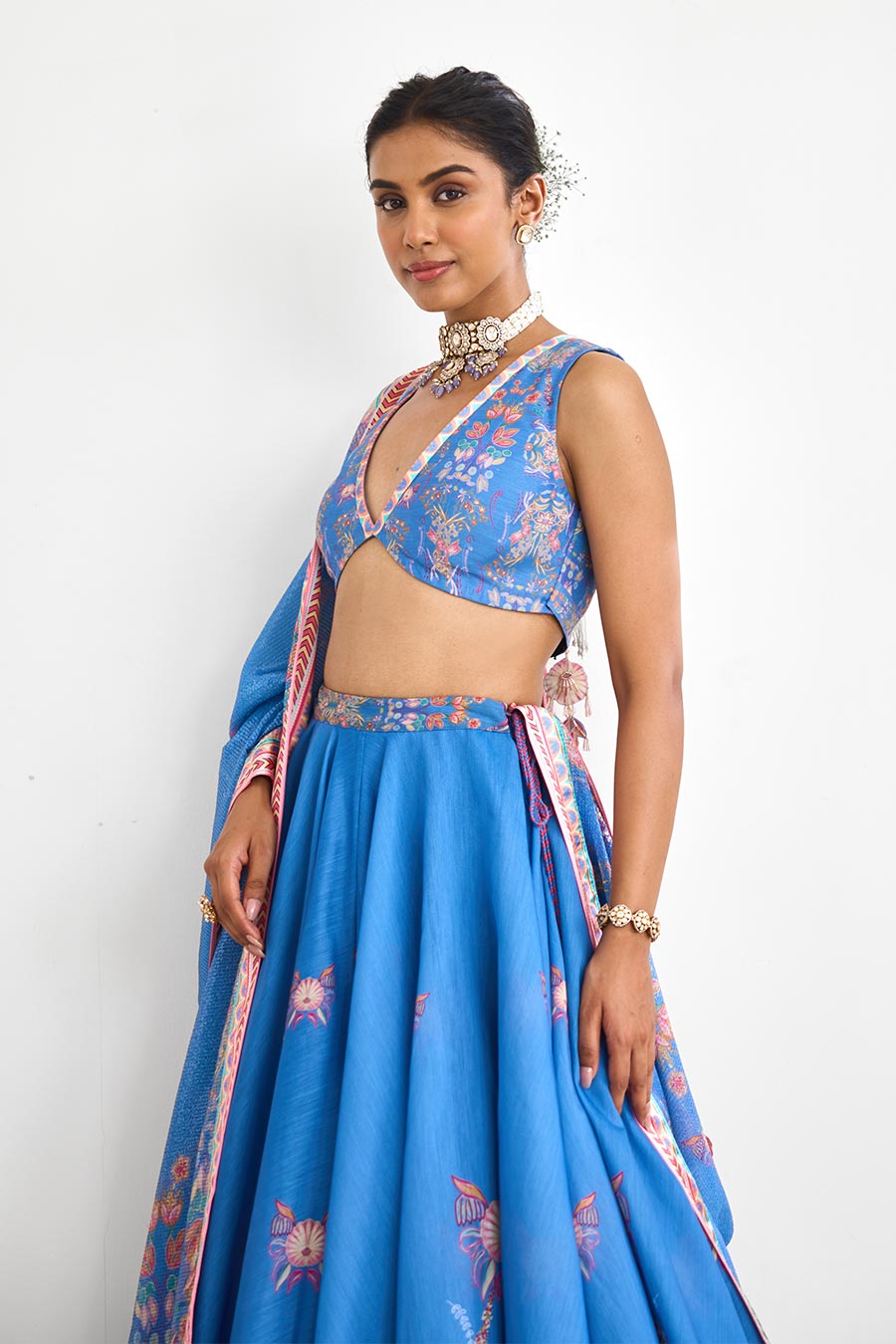 Blue Haze Embellished Chanderi Lehenga Set