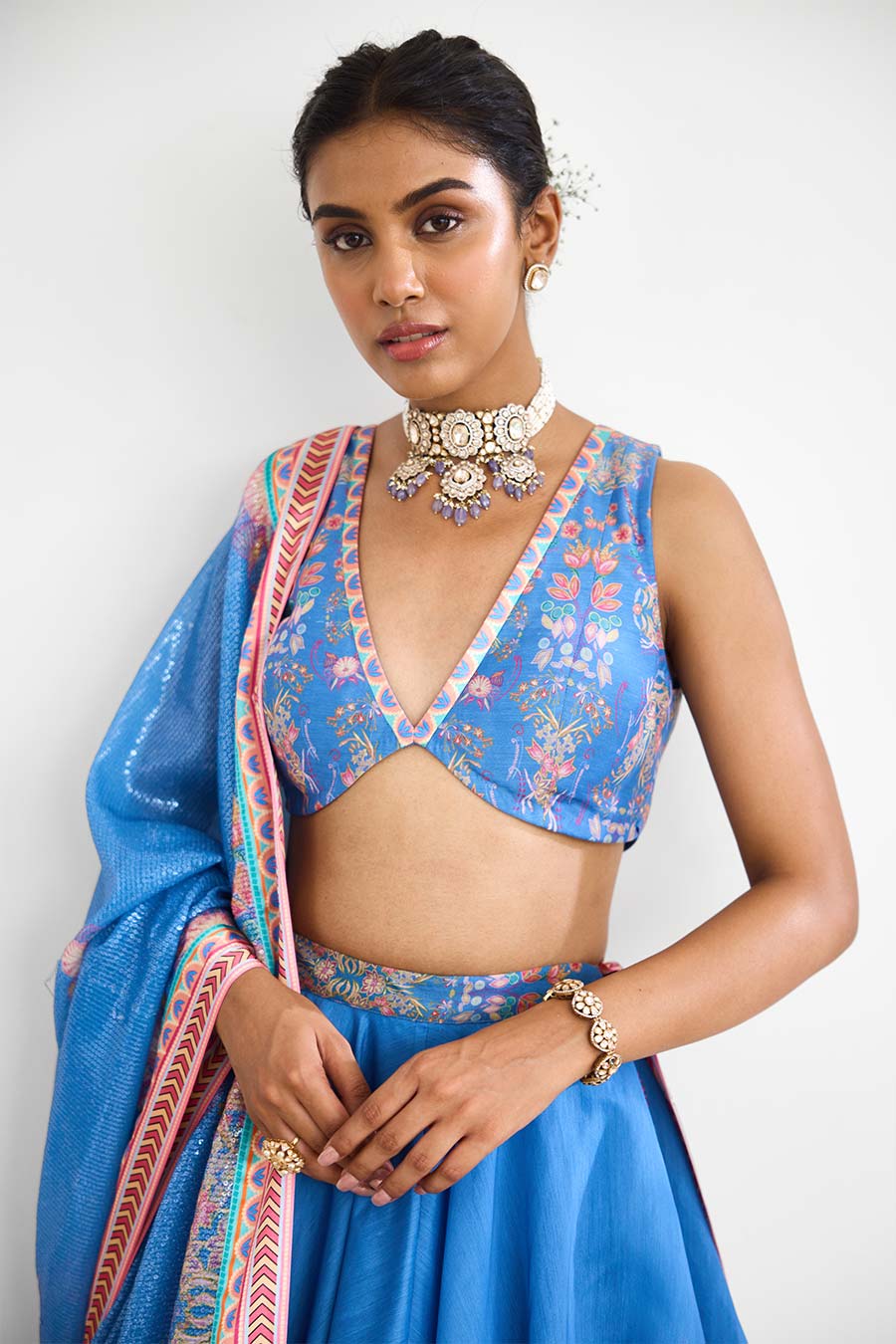 Blue Haze Embellished Chanderi Lehenga Set