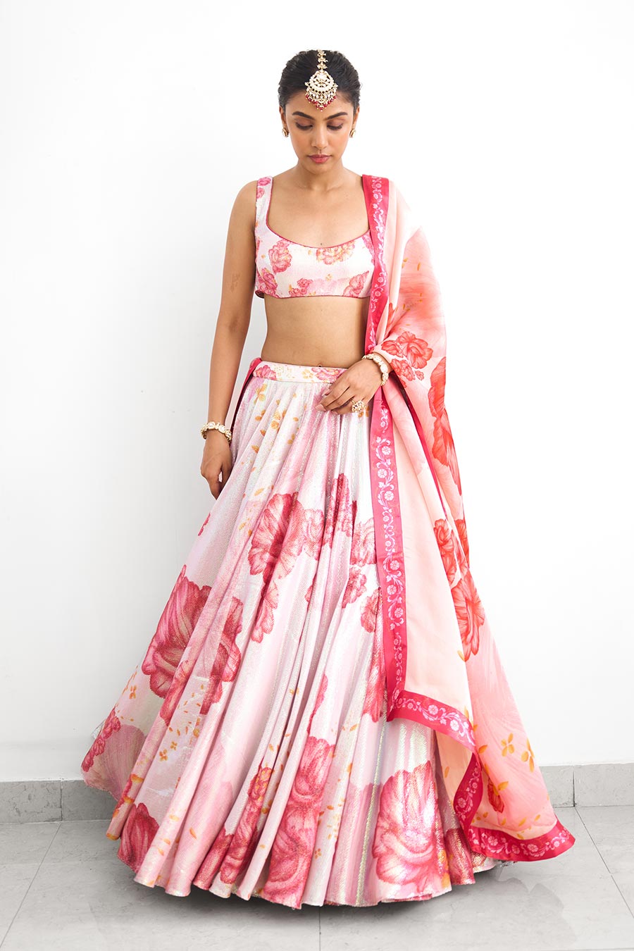 Pink Blush Bloom Sequin Embellished Lehenga Set