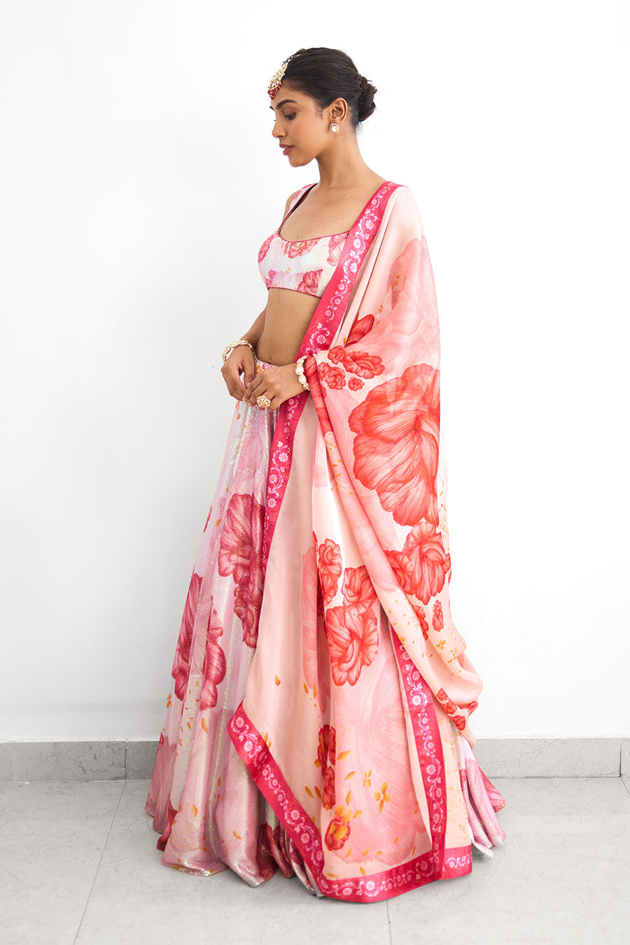 Pink Blush Bloom Sequin Embellished Lehenga Set
