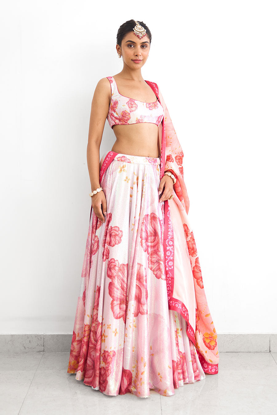 Pink Blush Bloom Sequin Embellished Lehenga Set
