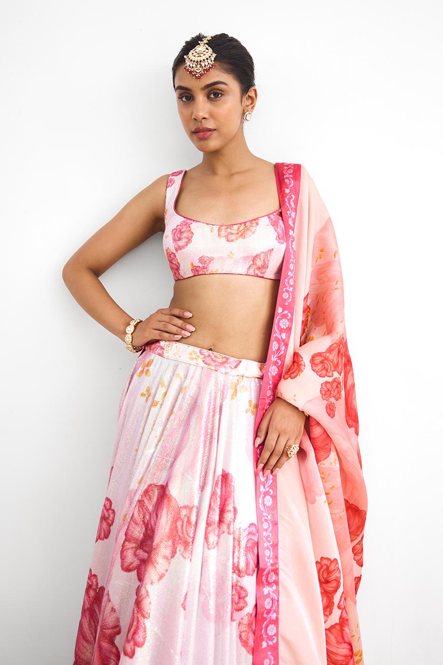 Pink Blush Bloom Sequin Embellished Lehenga Set