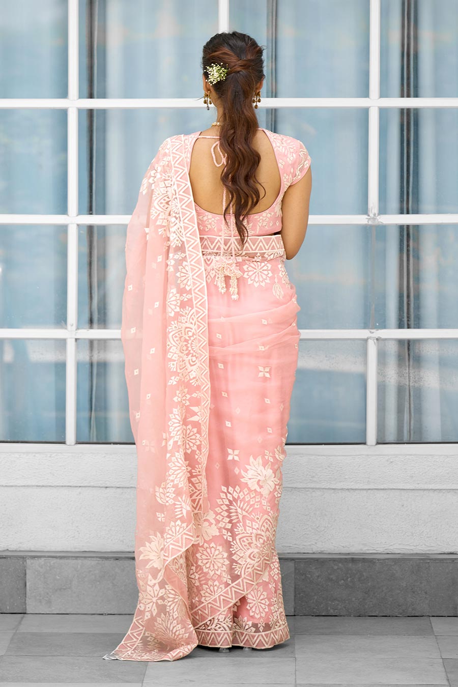 Whispers of Rose Embellished Organza Saree Set