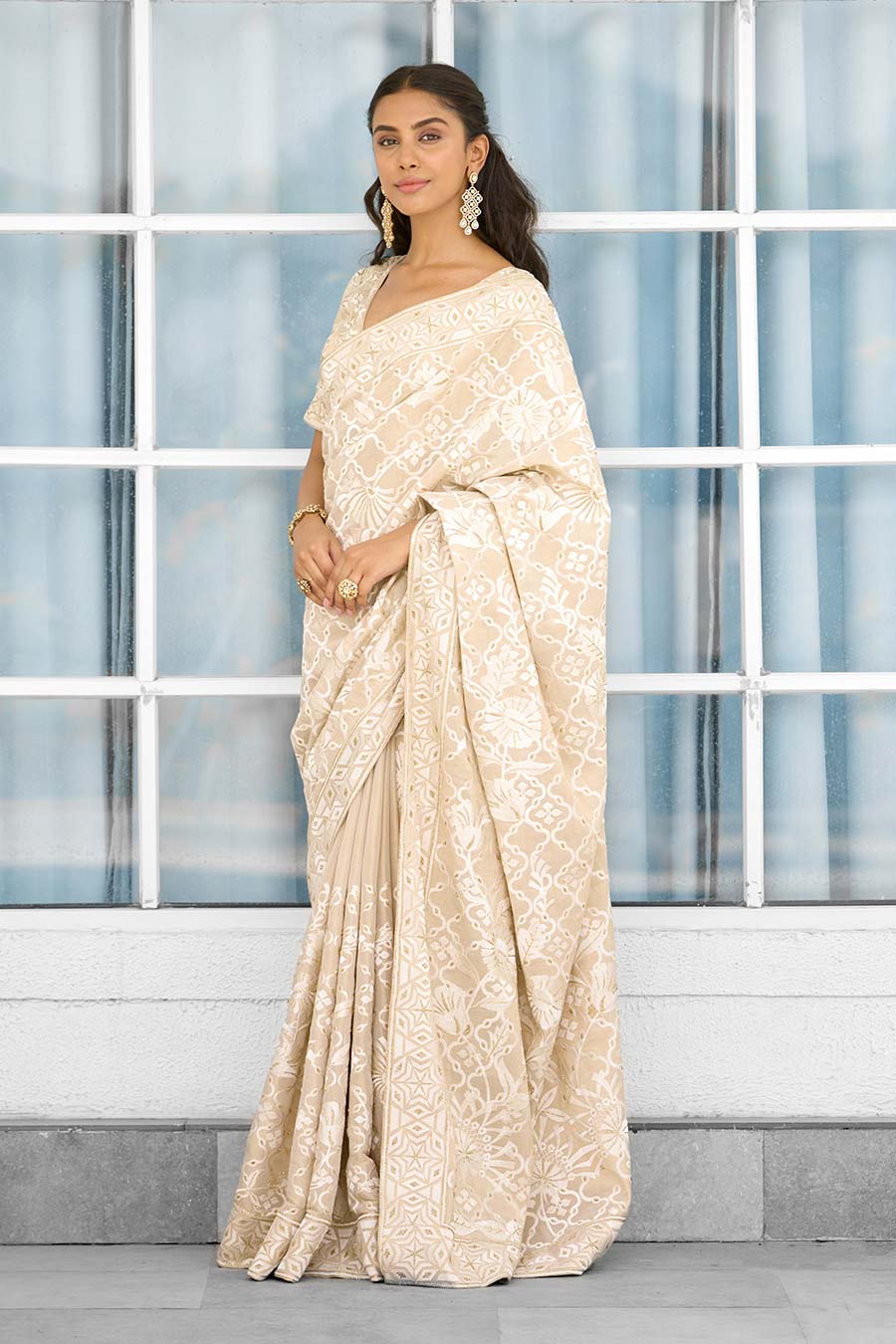 Honey Drop Embellished Tissue Saree Set