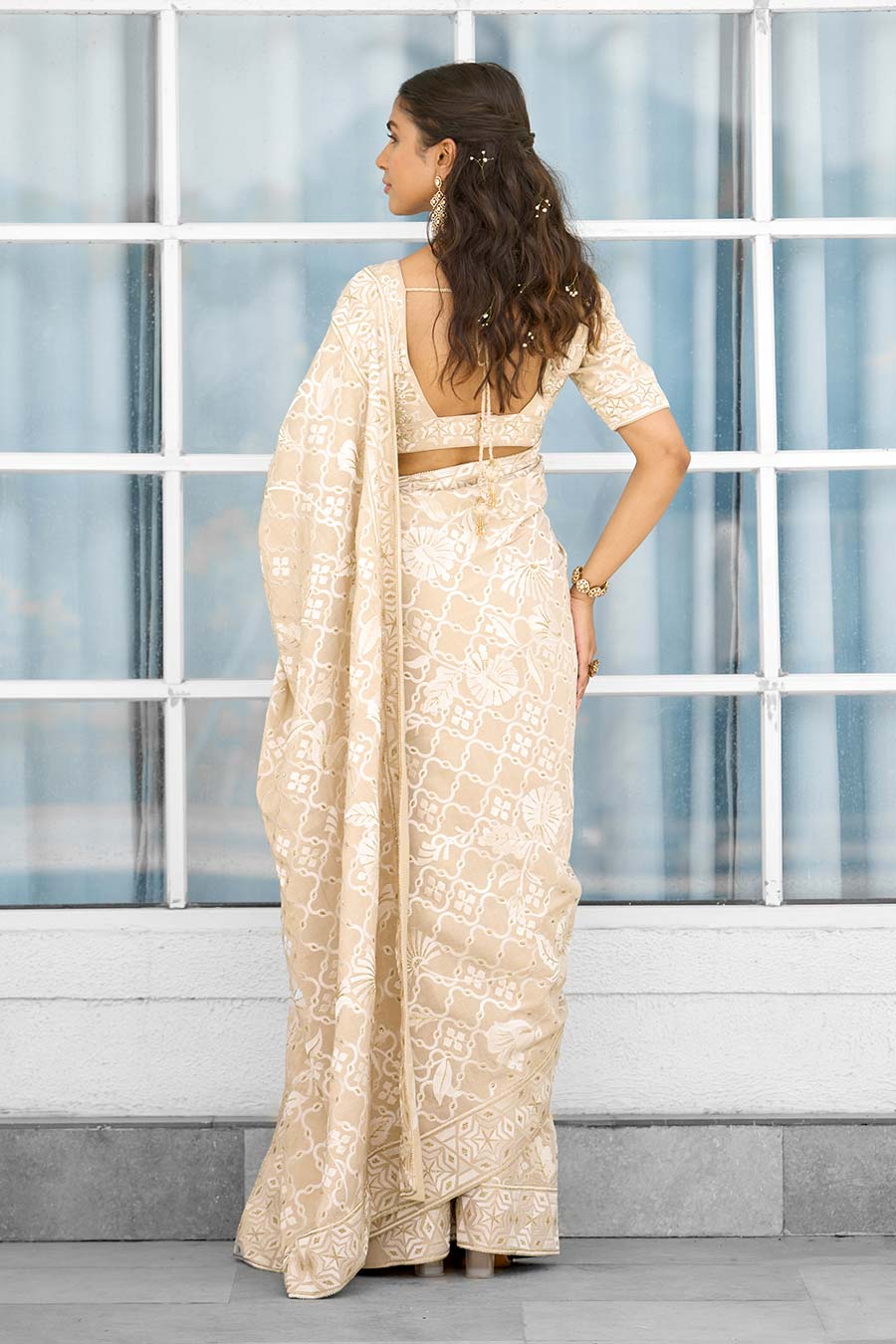Honey Drop Embellished Tissue Saree Set