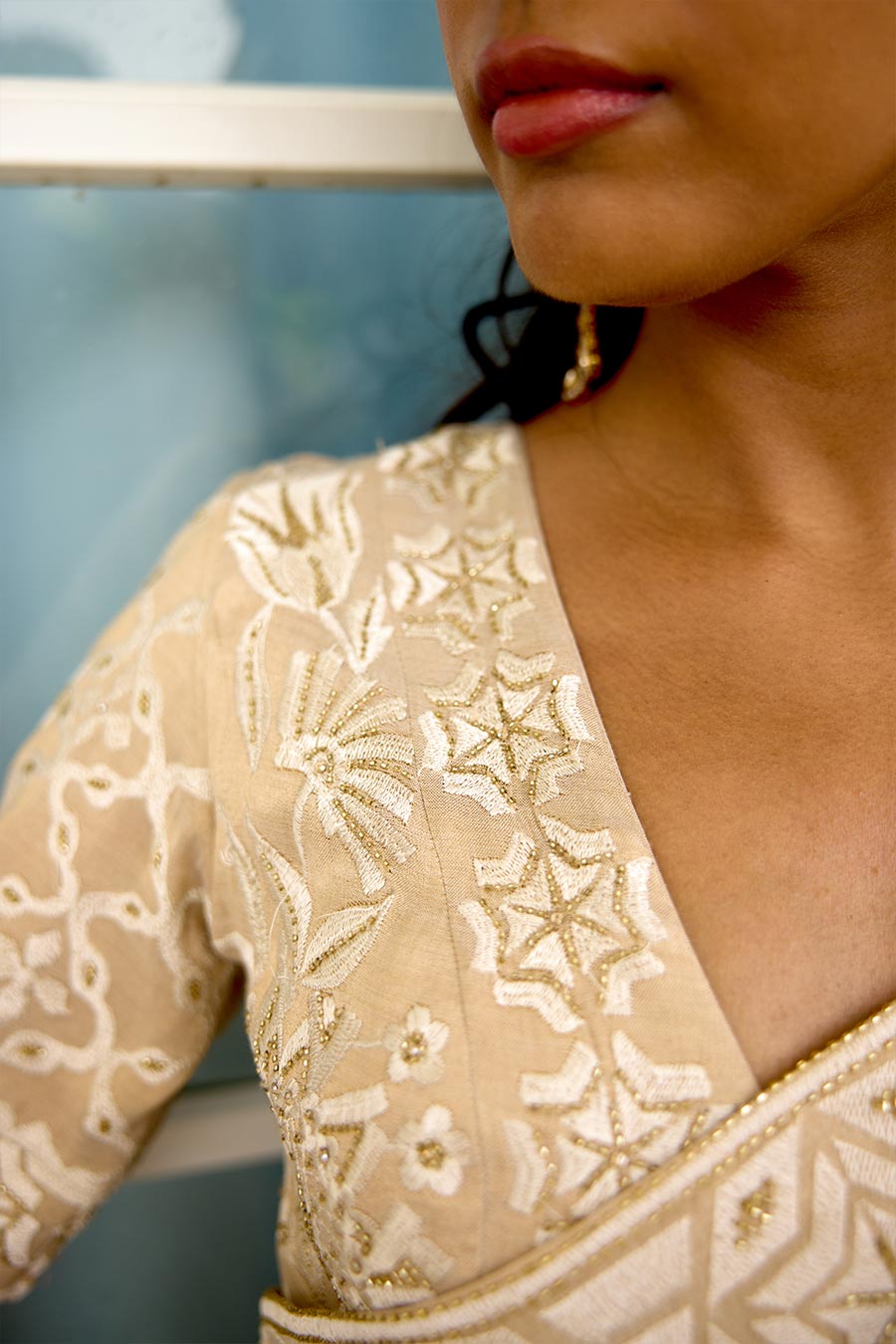 Honey Drop Embellished Tissue Saree Set