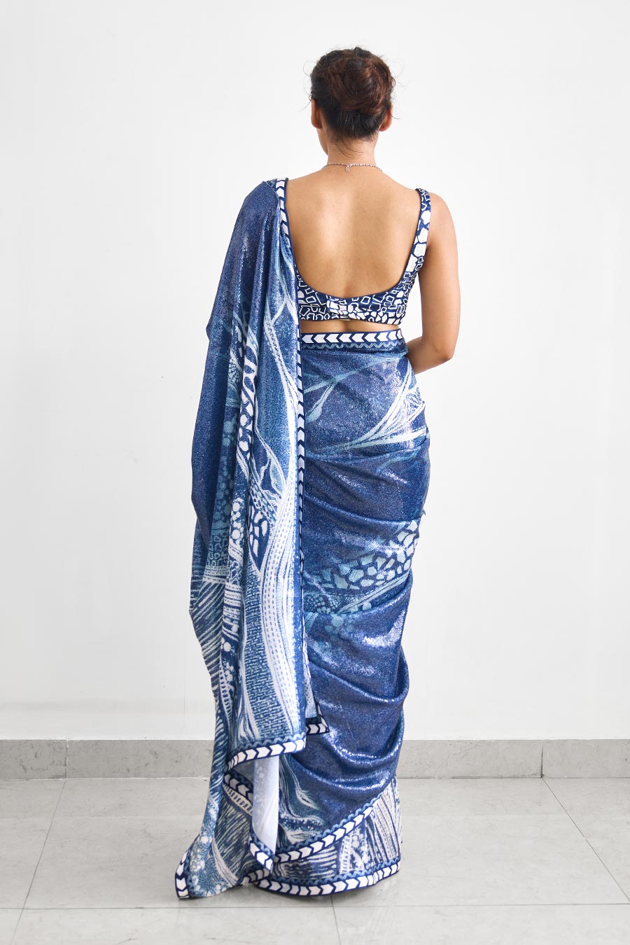 Blue Swirl Sequin Embellished Saree Set