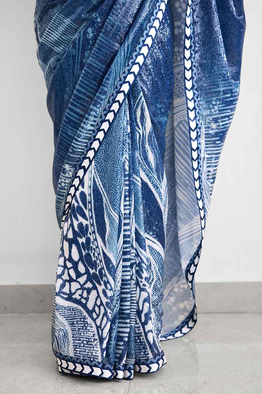 Blue Swirl Sequin Embellished Saree Set