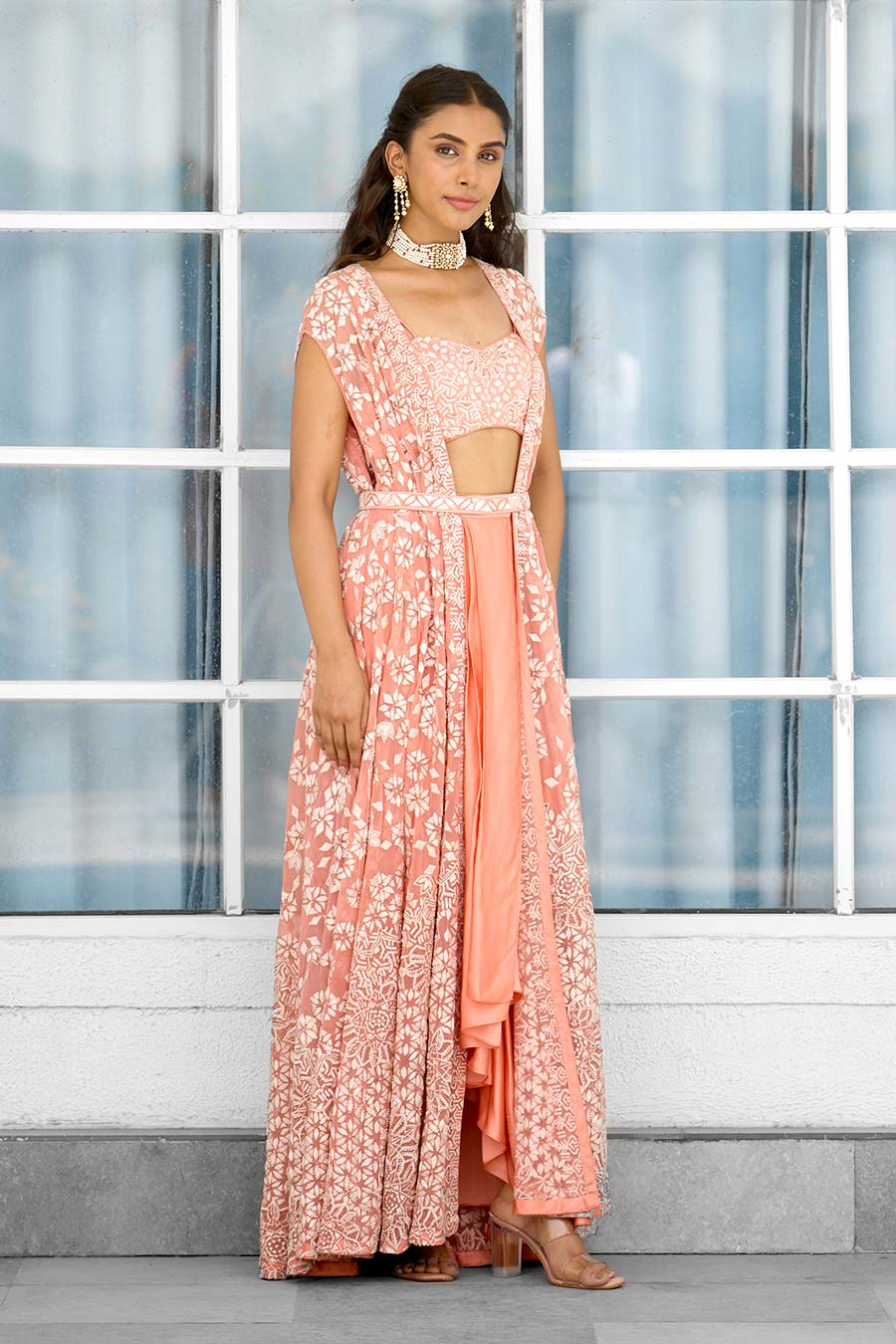 Peach Petal Dust Embellished Dhoti Set With Cape