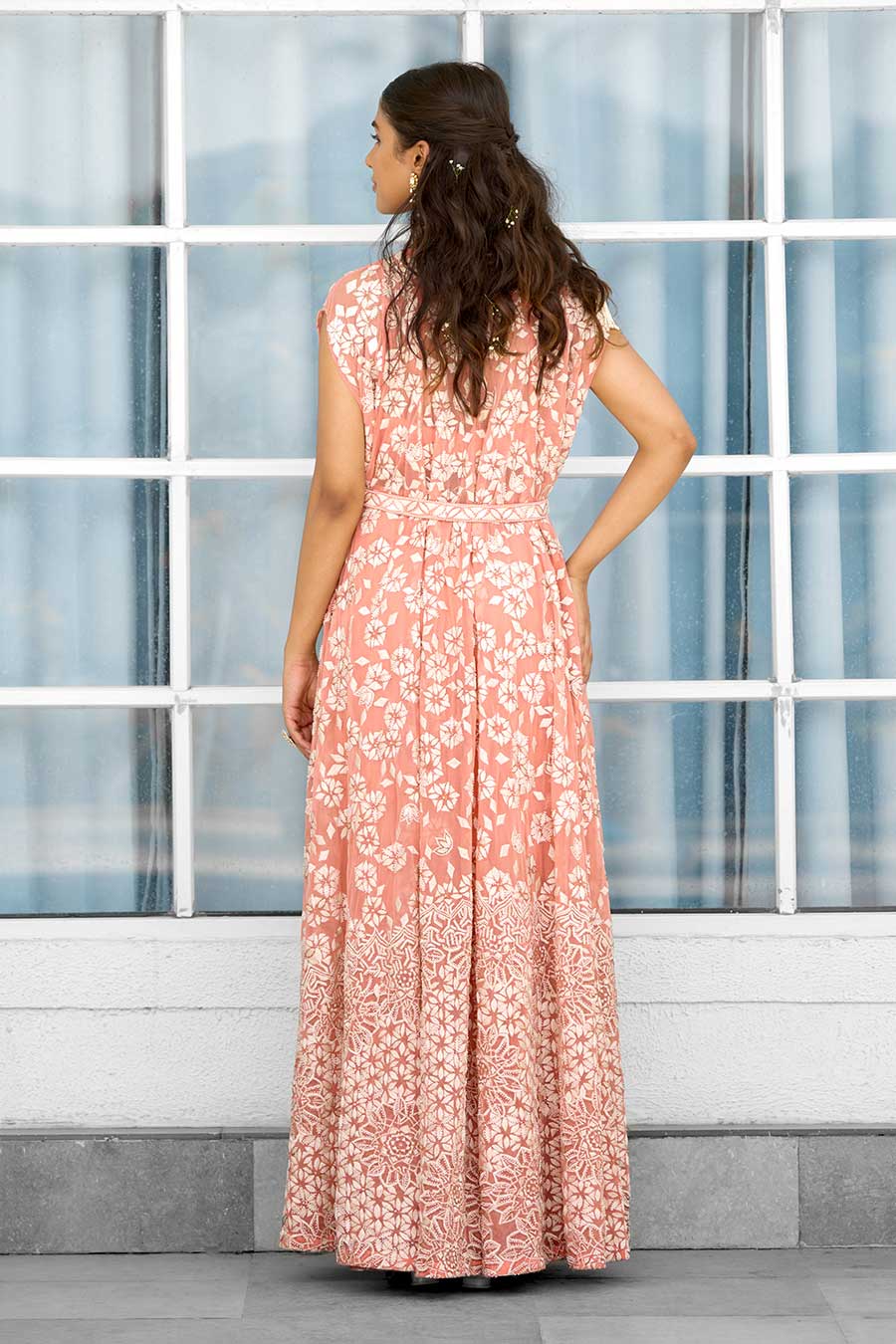 Peach Petal Dust Embellished Dhoti Set With Cape