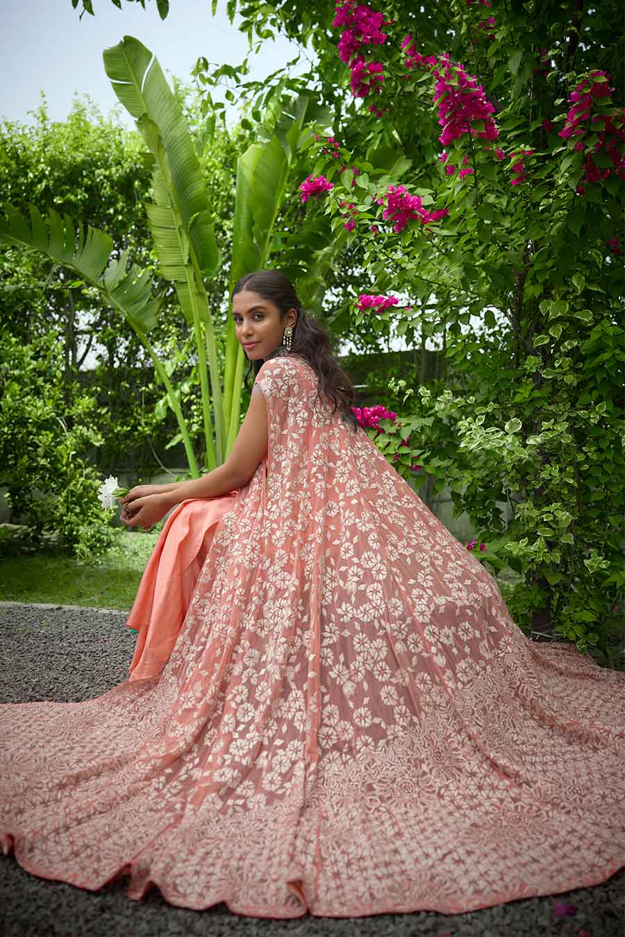 Peach Petal Dust Embellished Dhoti Set With Cape