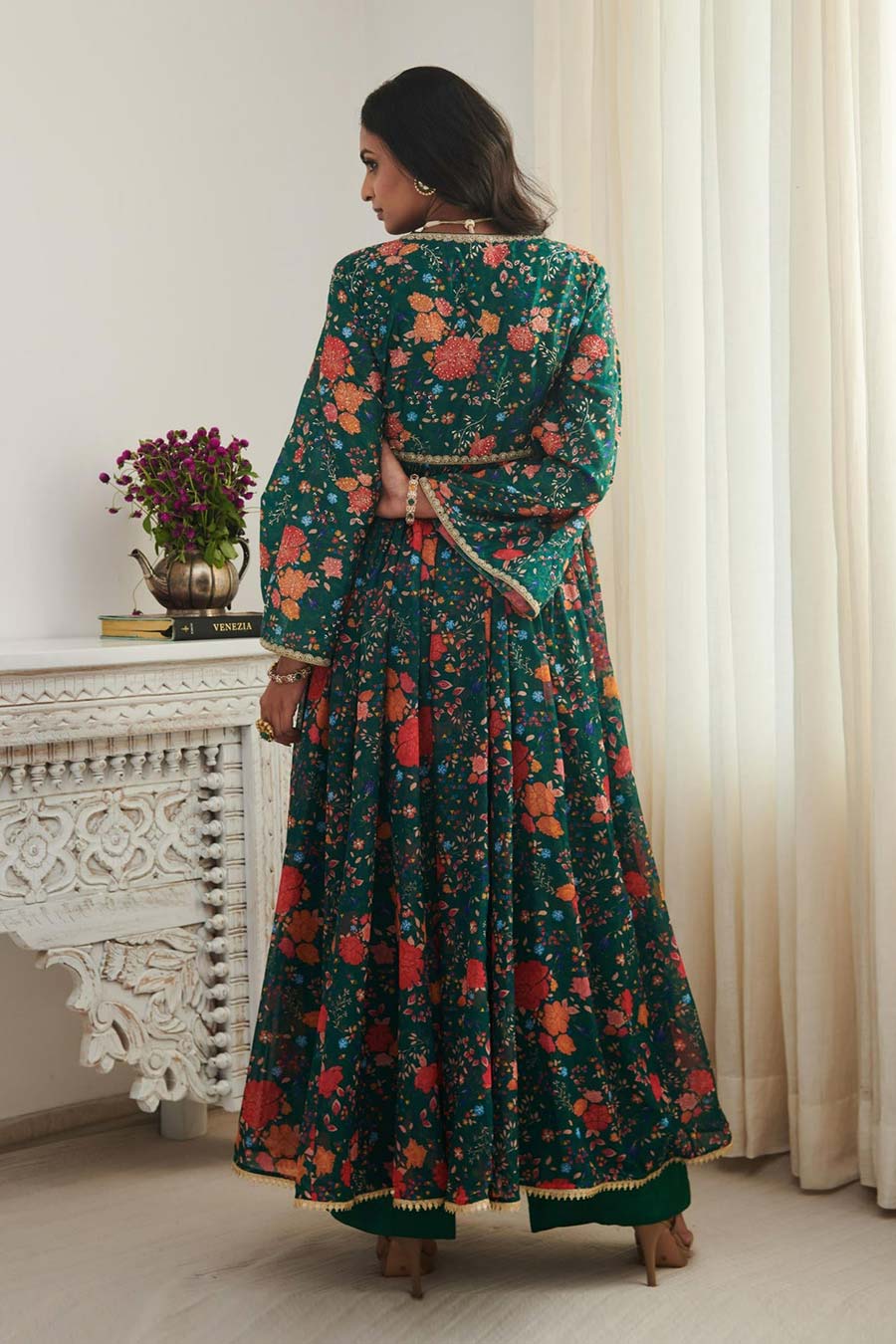 Green Tulsi Printed Anarkali & Pant Set