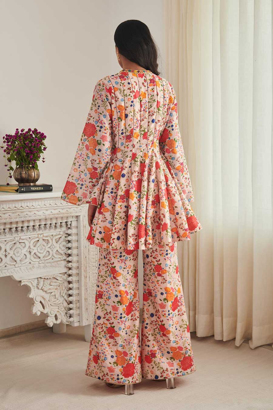Champaign Pink Vinamrh Printed Peplum Kurta & Pant Set