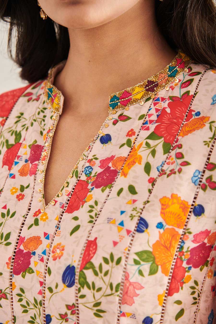 Champaign Pink Vinamrh Printed Peplum Kurta & Pant Set