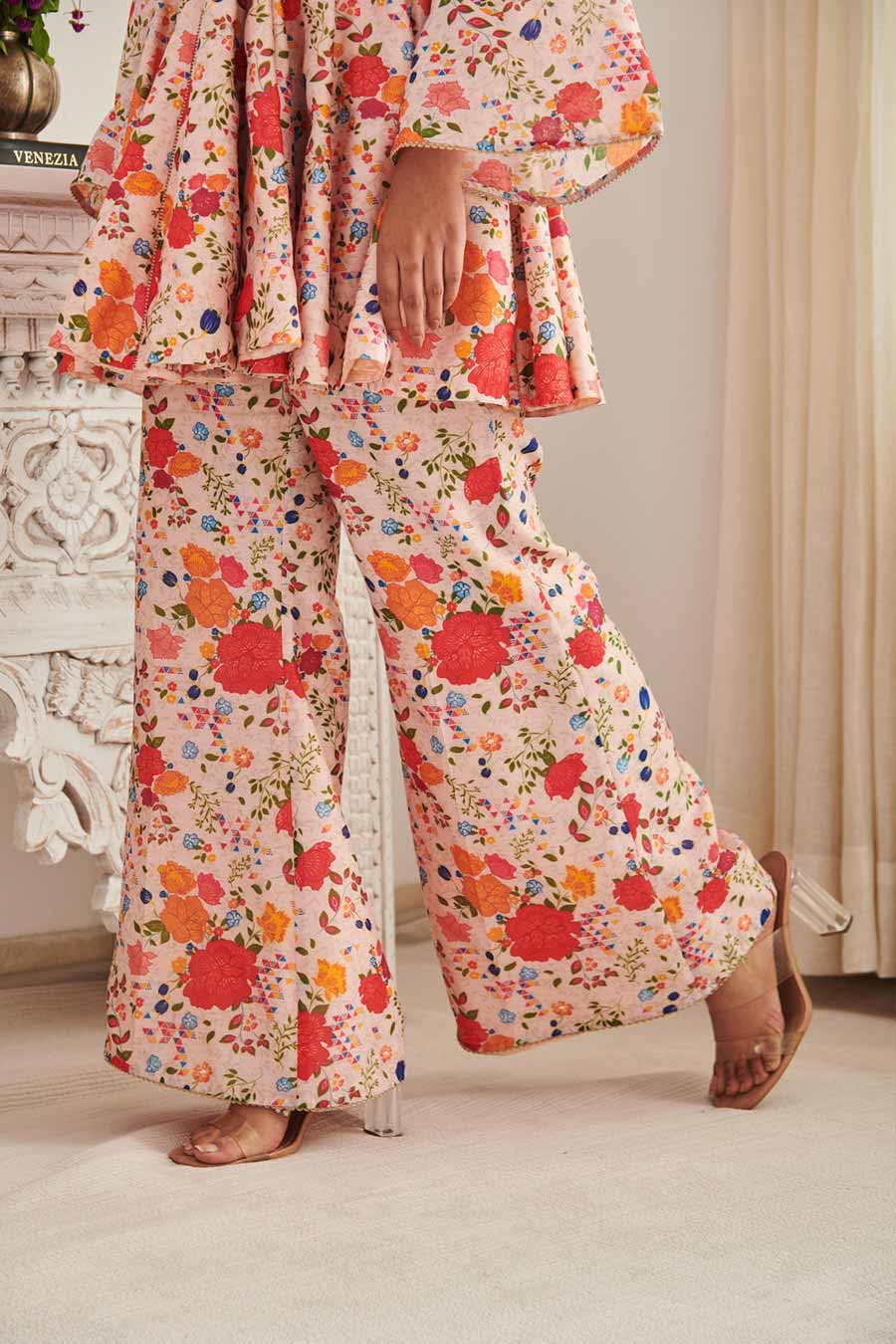 Champaign Pink Vinamrh Printed Peplum Kurta & Pant Set