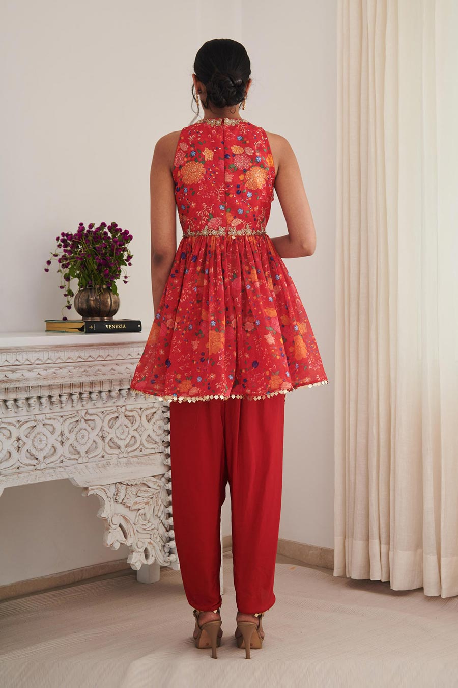 Red Ritu Printed Kurta & Dhoti Set