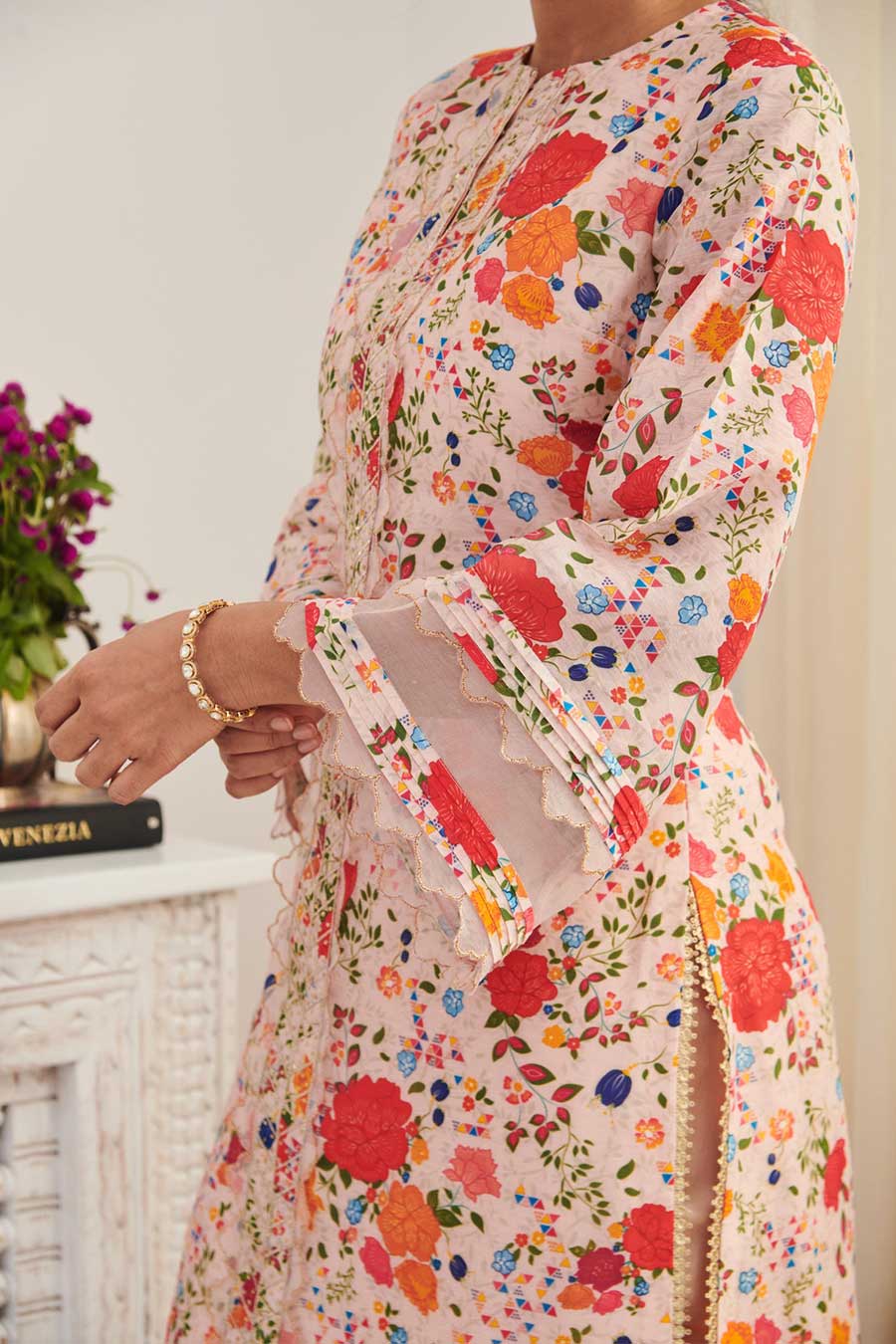 Champaign Pink Dhwani Printed Kurta & Dhoti Set