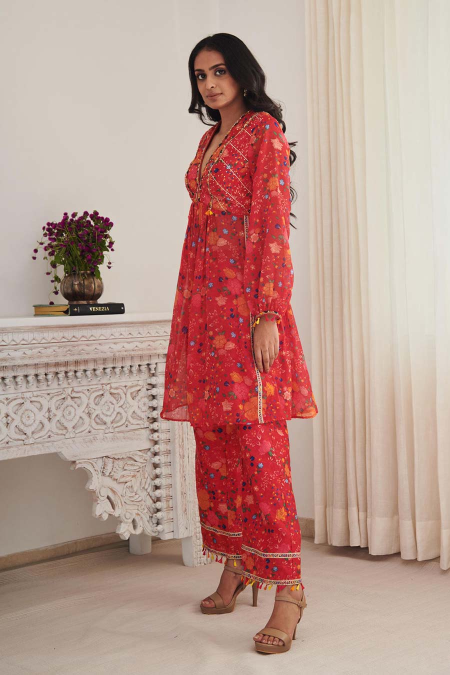 Red Kesh Printed Kurta & Pant Set
