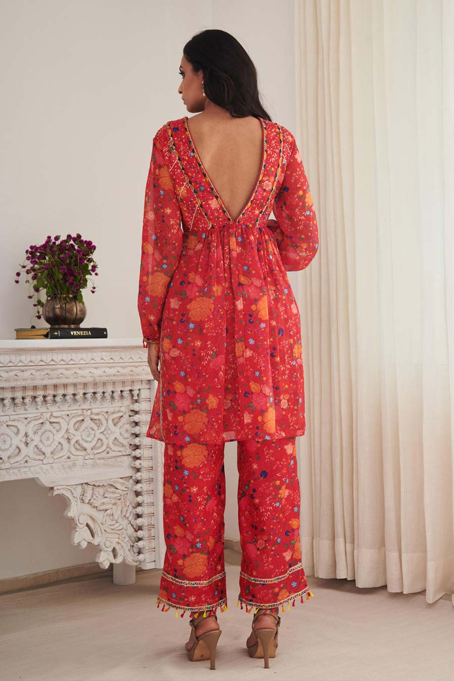 Red Kesh Printed Kurta & Pant Set