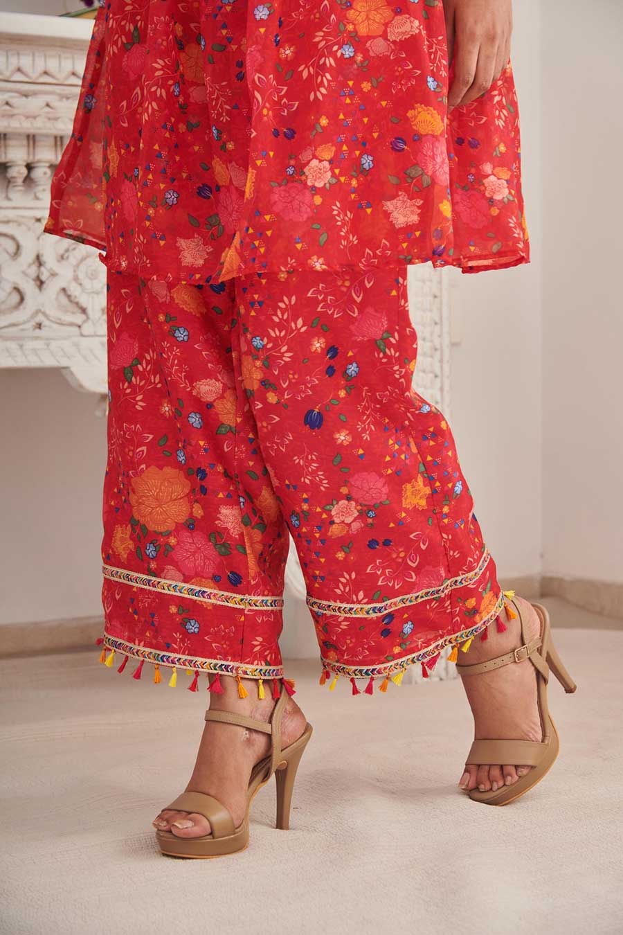 Red Kesh Printed Kurta & Pant Set