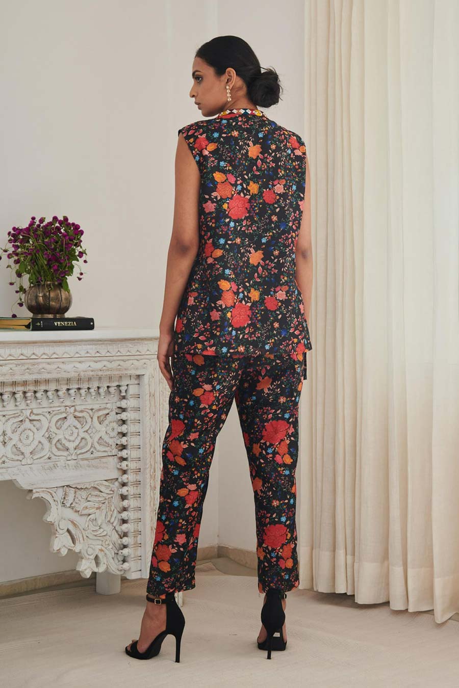 Black Kasturi Printed Top & Pant Co-Ord Set