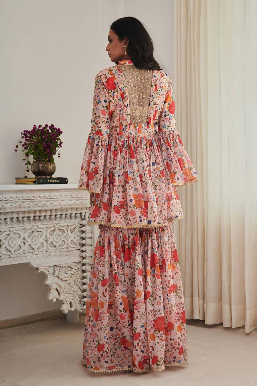 Champaign Pink Libas Printed Kurta & Gharara Set