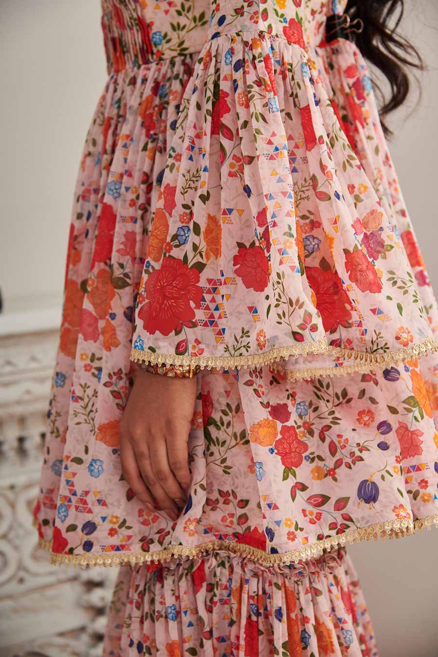 Champaign Pink Libas Printed Kurta & Gharara Set