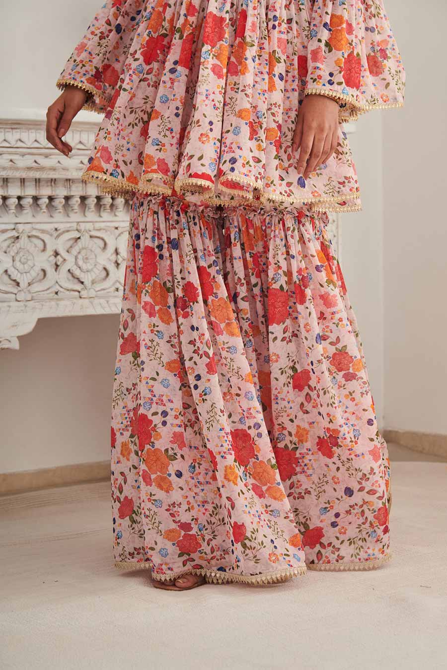 Champaign Pink Libas Printed Kurta & Gharara Set