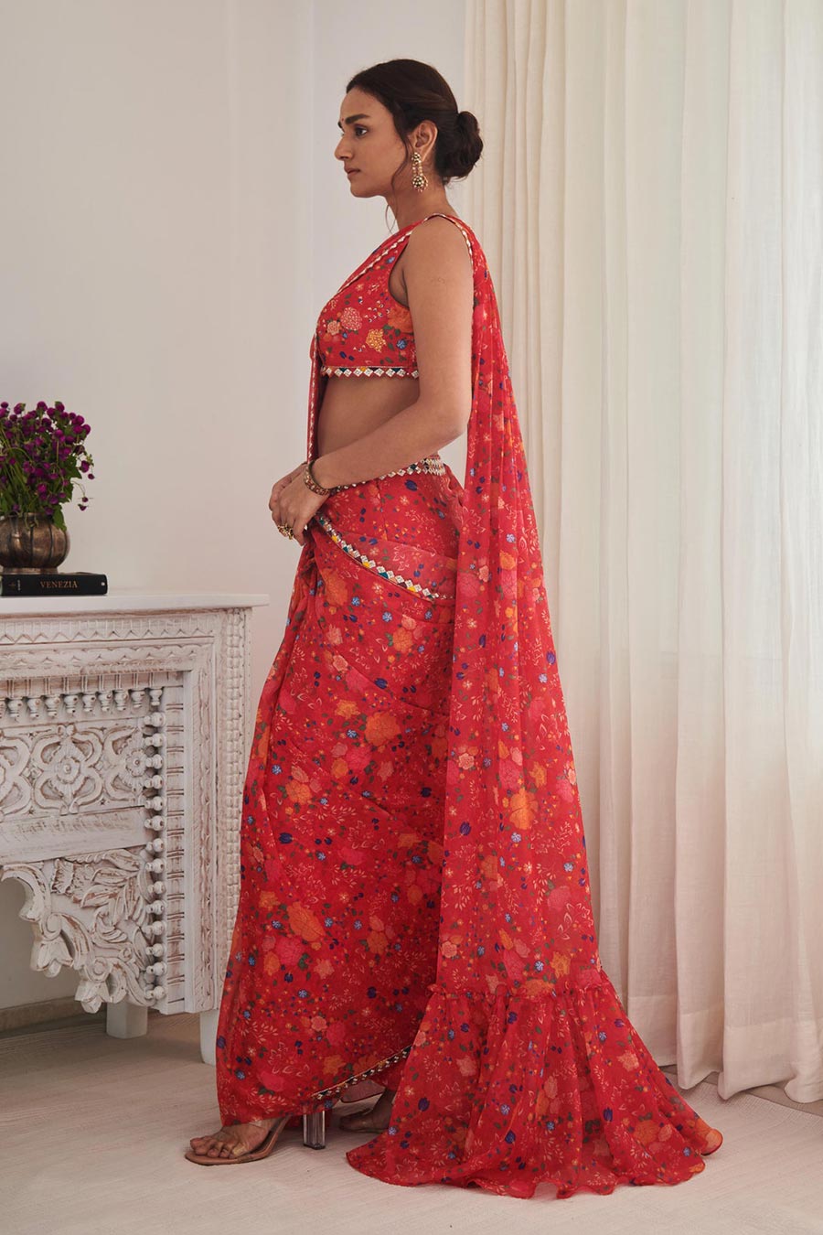Red Payal Printed Saree Set