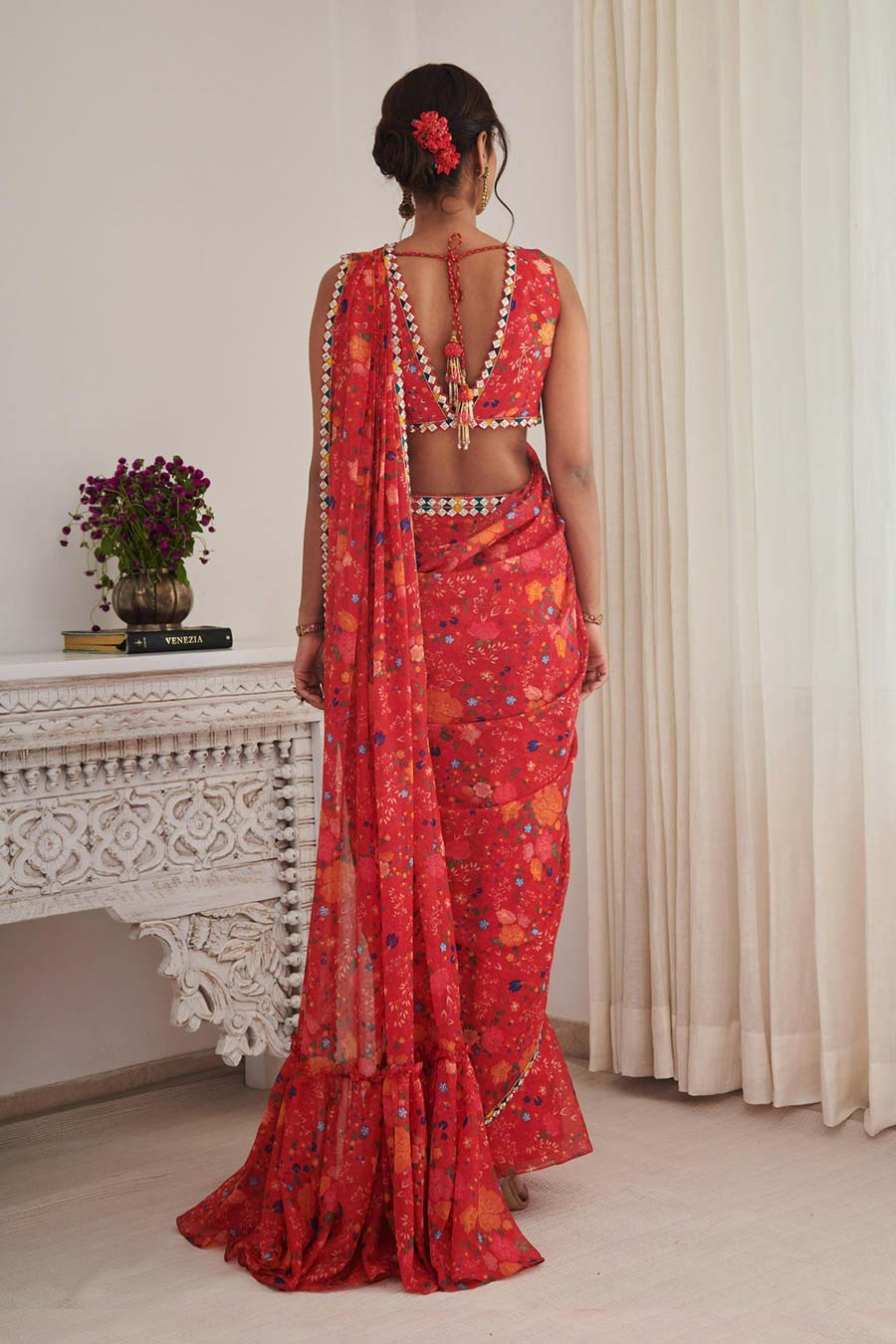 Red Payal Printed Saree Set