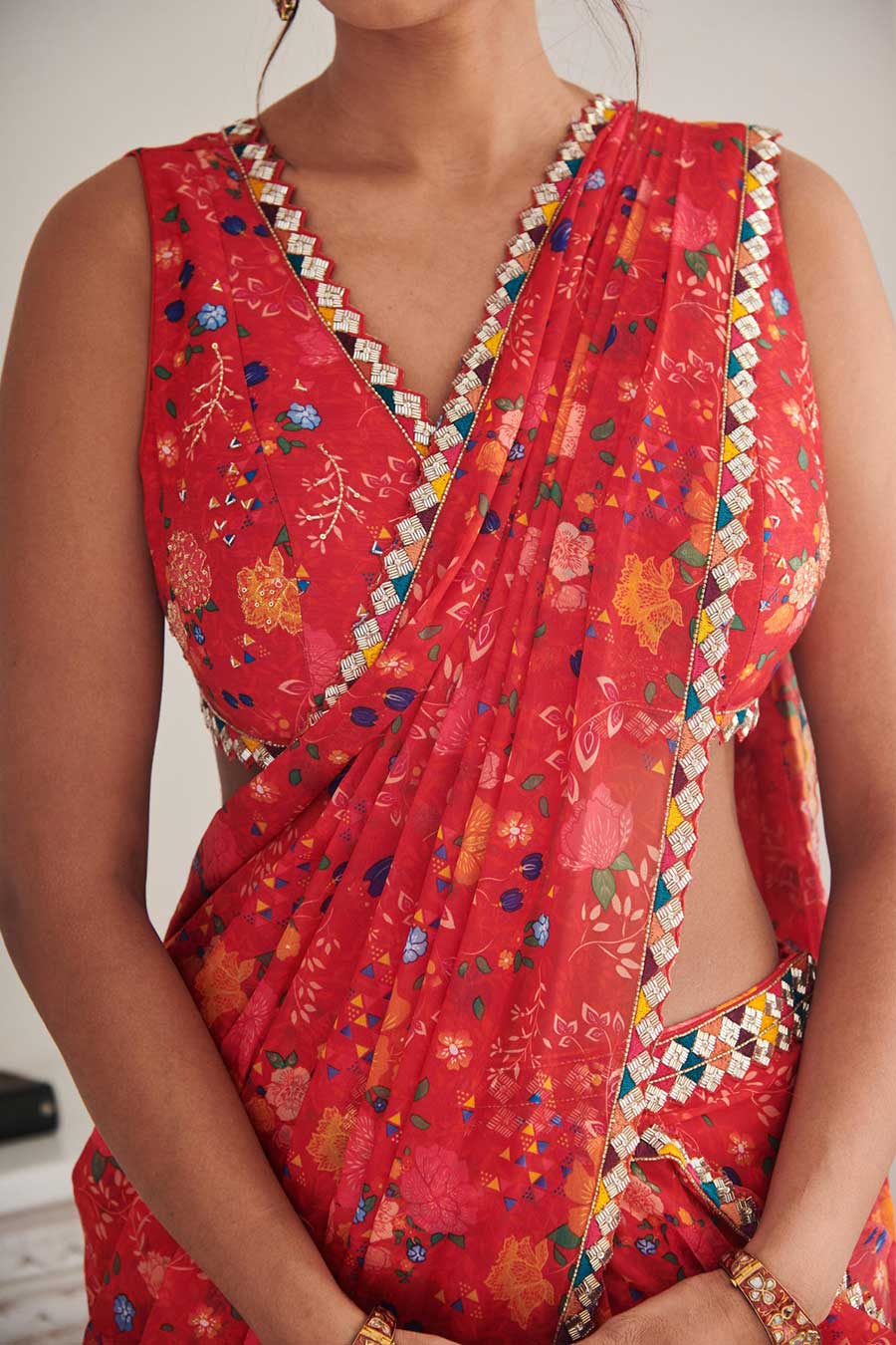 Red Payal Printed Saree Set