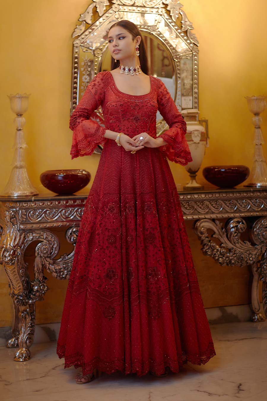 Scarlet Red Agni Embroidered Gown