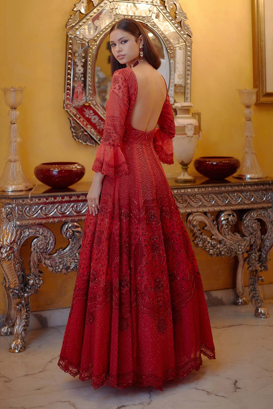 Scarlet Red Agni Embroidered Gown