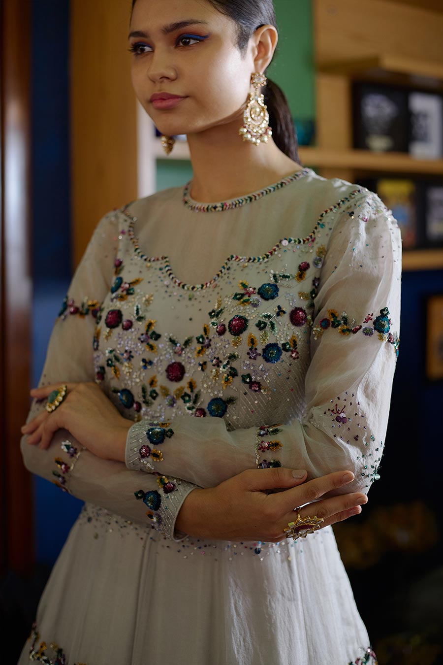 Grey Riksham Embroidered Gown