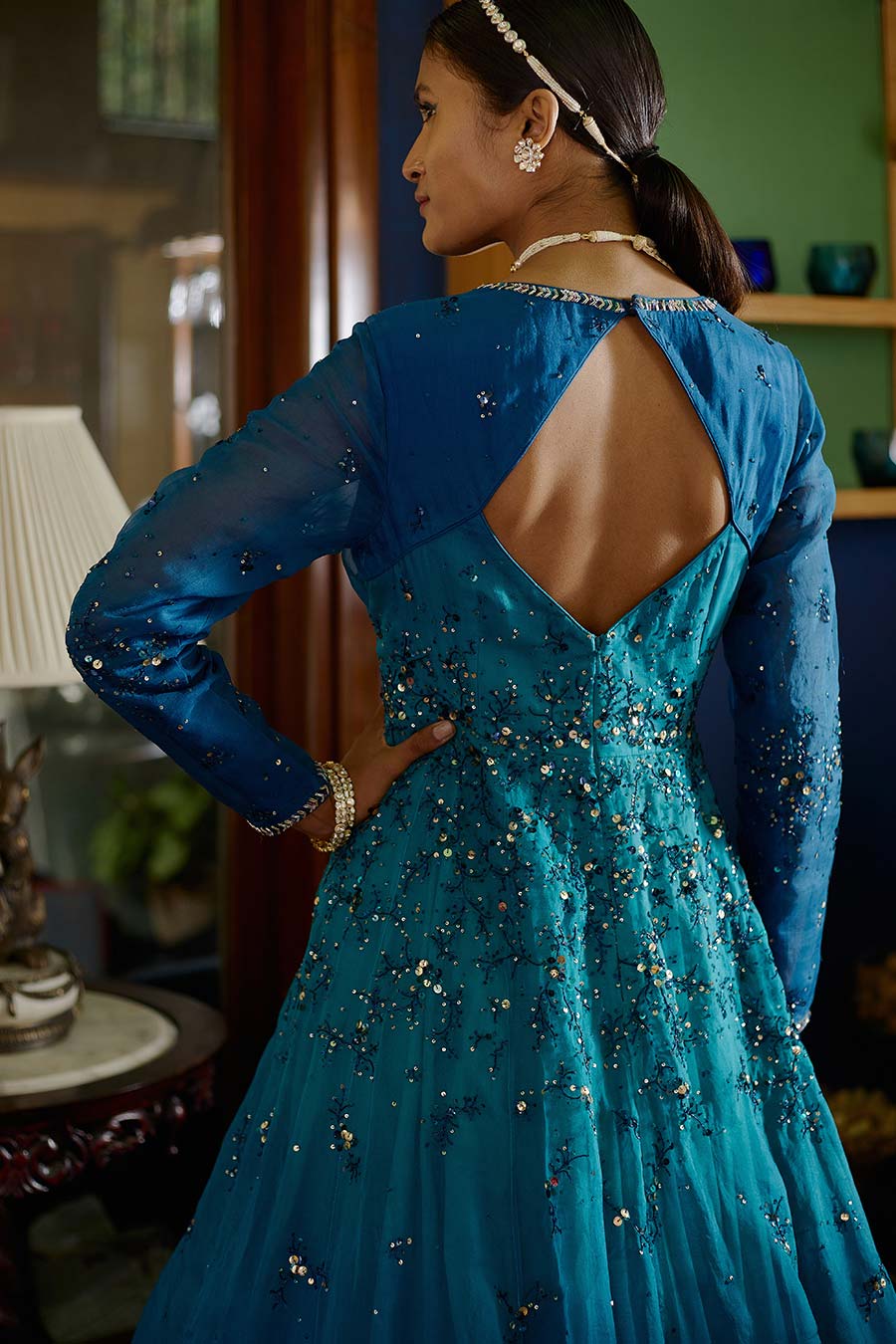Peacock Blue Tuhi Embroidered Gown