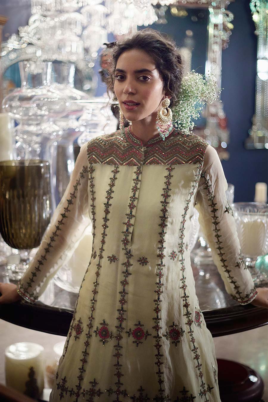 Sage Green Durit Embroidered Gown