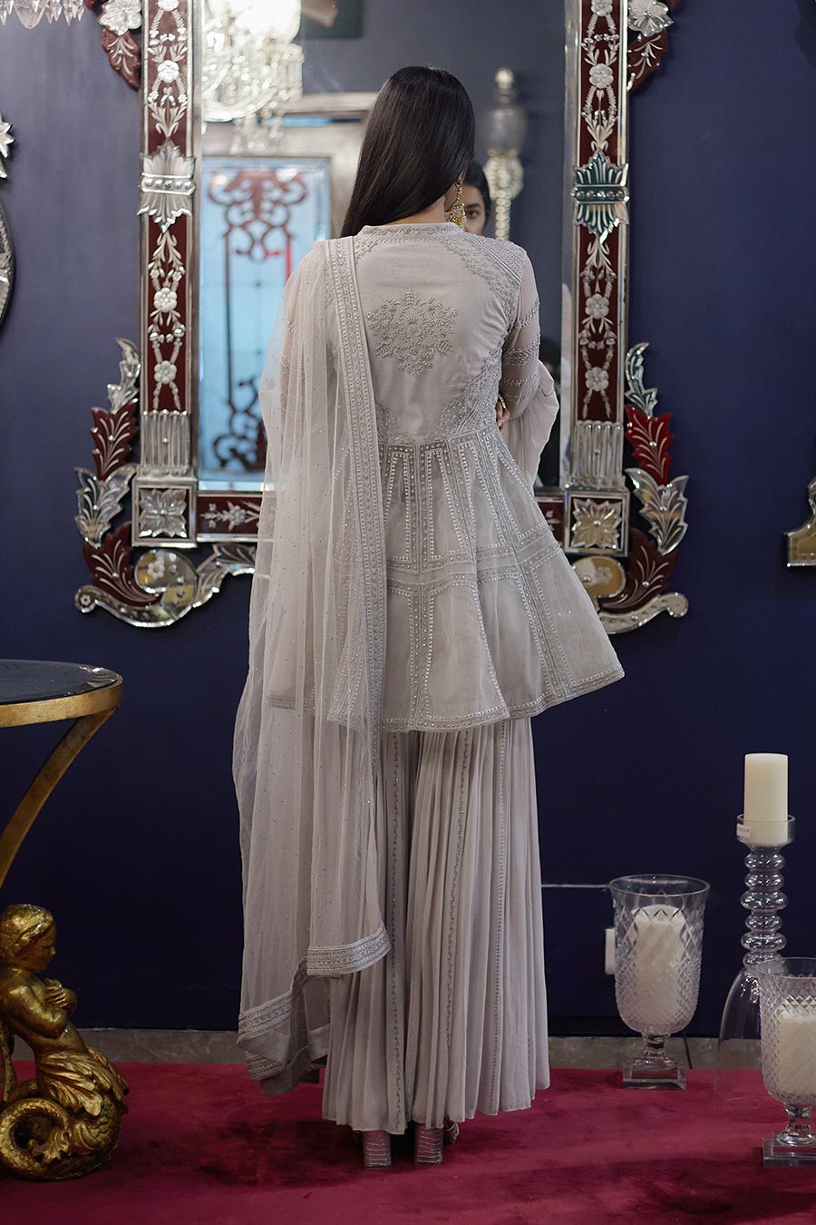 Slate Grey Zia Embroidered Sharara Set