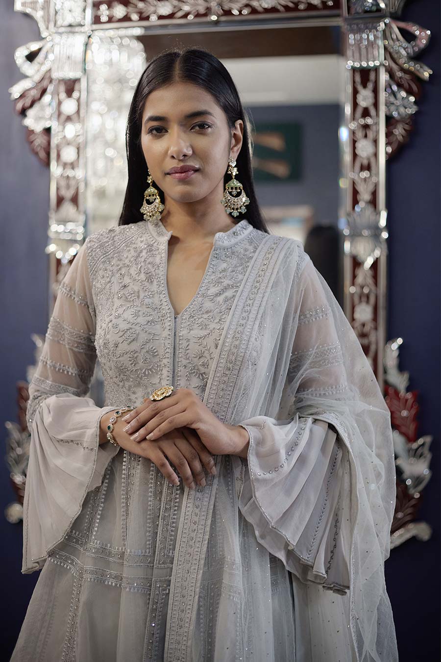 Slate Grey Zia Embroidered Sharara Set