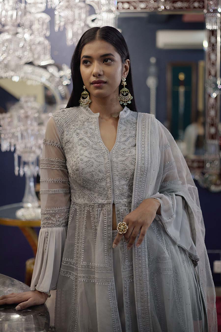 Slate Grey Zia Embroidered Sharara Set