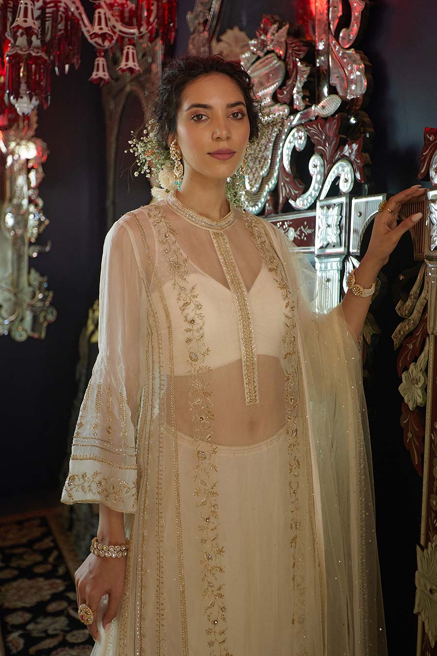 Pearl Chandrama Embroidered Kurta, Skirt & Dupatta Set