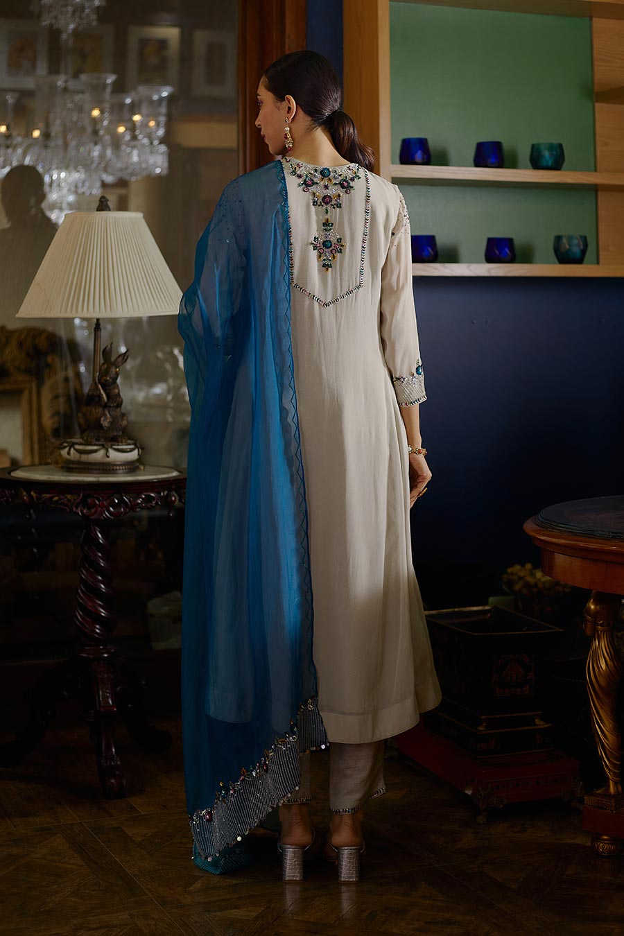 Grey & Blue Ruhaani Embroidered Kurta Set