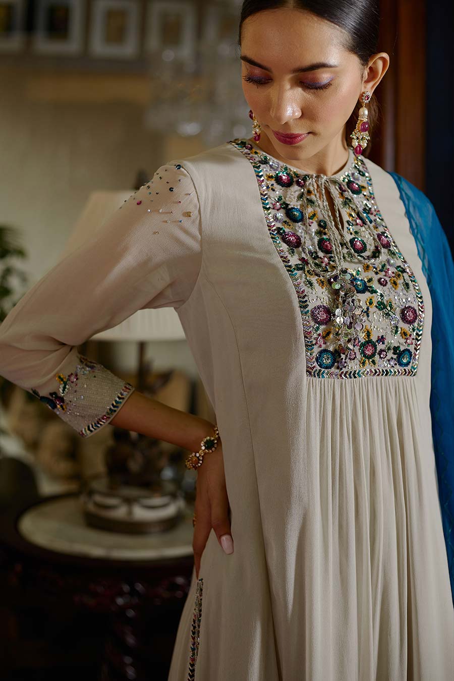 Grey & Blue Ruhaani Embroidered Kurta Set