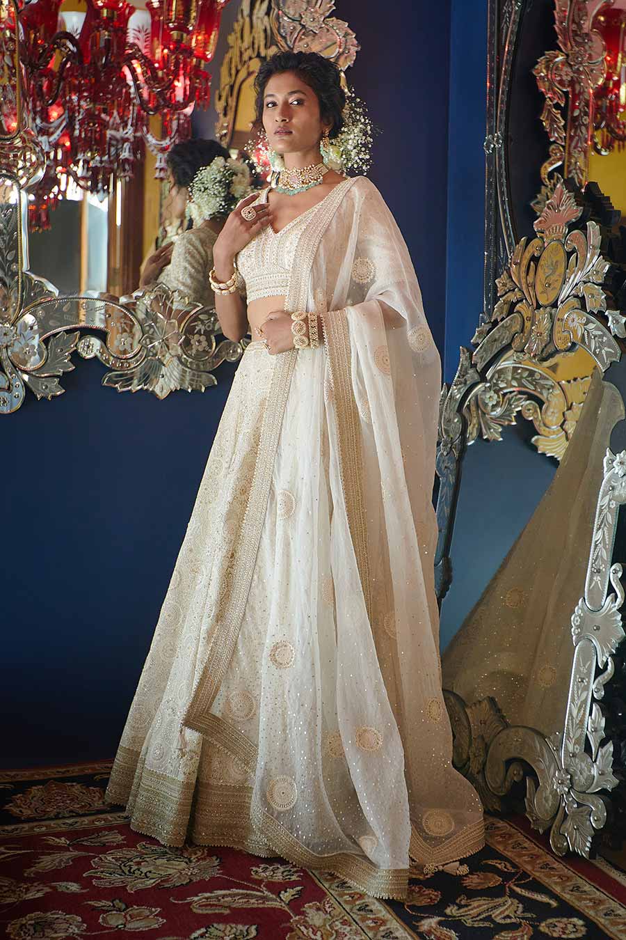 Pearl White Chand Embroidered Lehenga Set