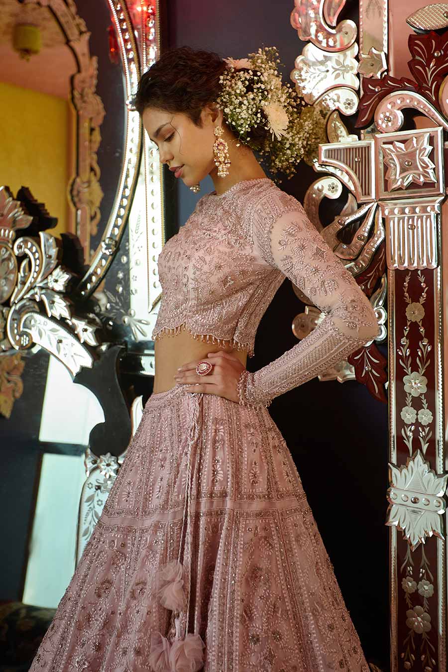 Frosty Pink Prisha Embroidered Lehenga Set