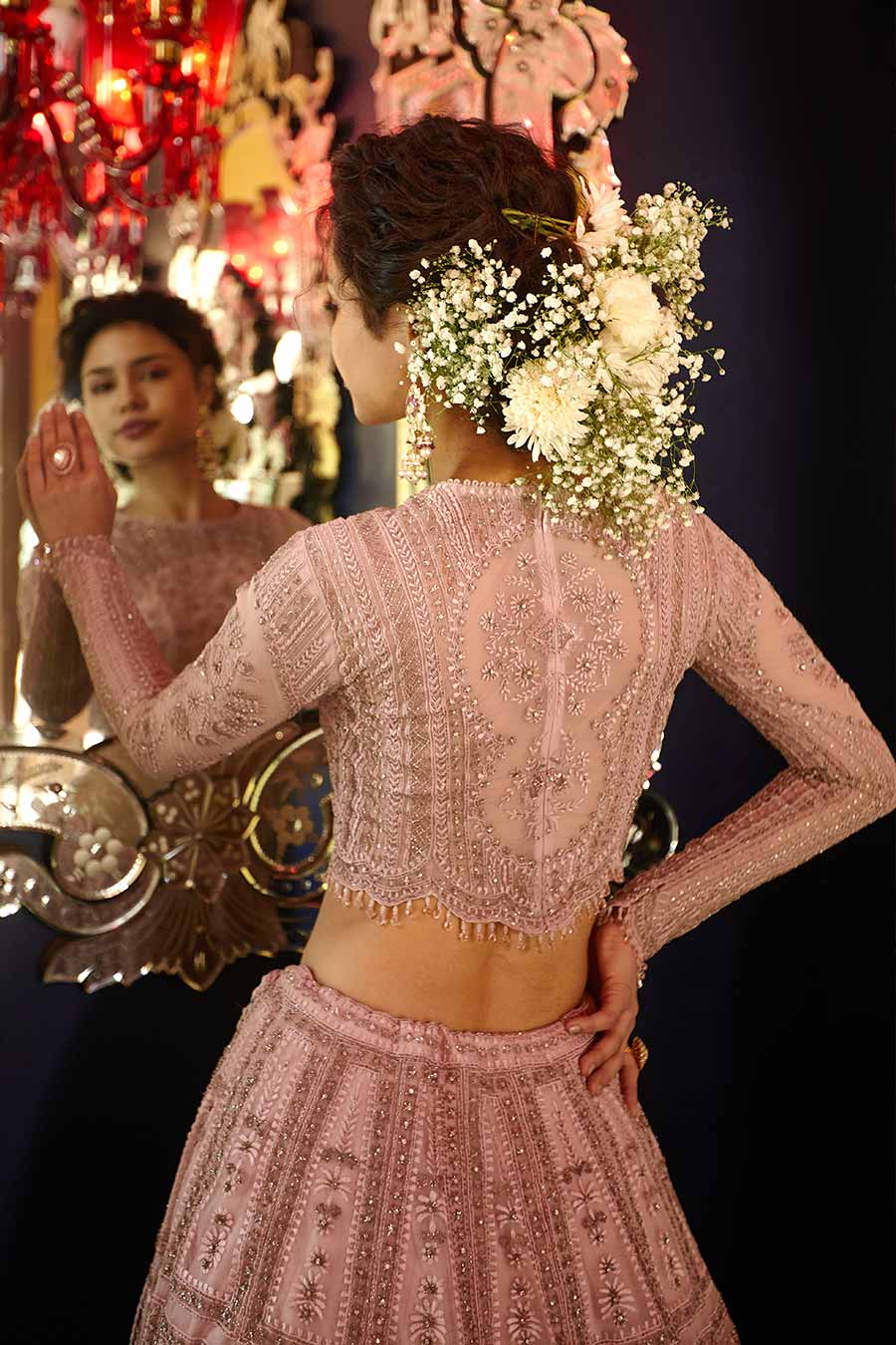 Frosty Pink Prisha Embroidered Lehenga Set