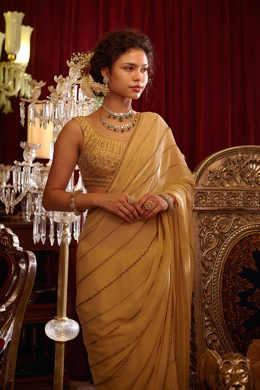 Gold Kanak Embroidered Saree Set